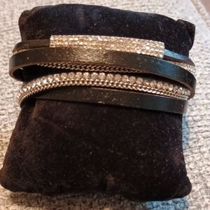 Black and Silver Women's Bracelet Leather Twist Strand